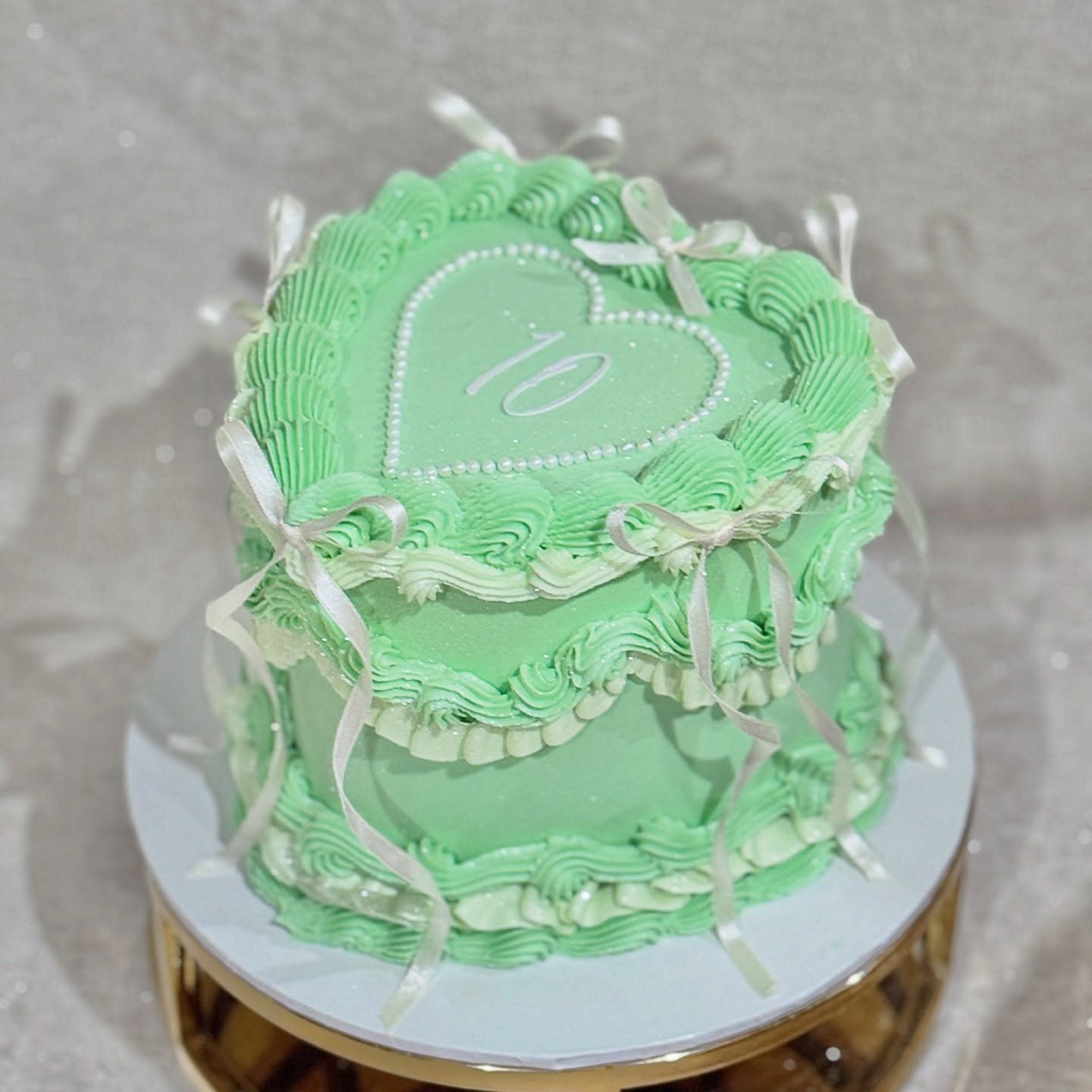 Mint green vintage heart cake